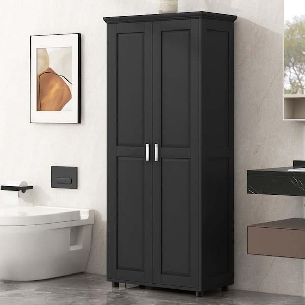 29 in. W x 15 in. D x 71 in. H Black Bathroom Linen Cabinet