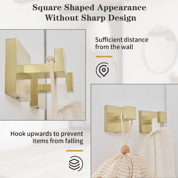 5-Piece Bath Hardware Set with Double Hooks Towel Ring Toilet Paper Holder and 24 in. Towel Bar in Brushed Gold