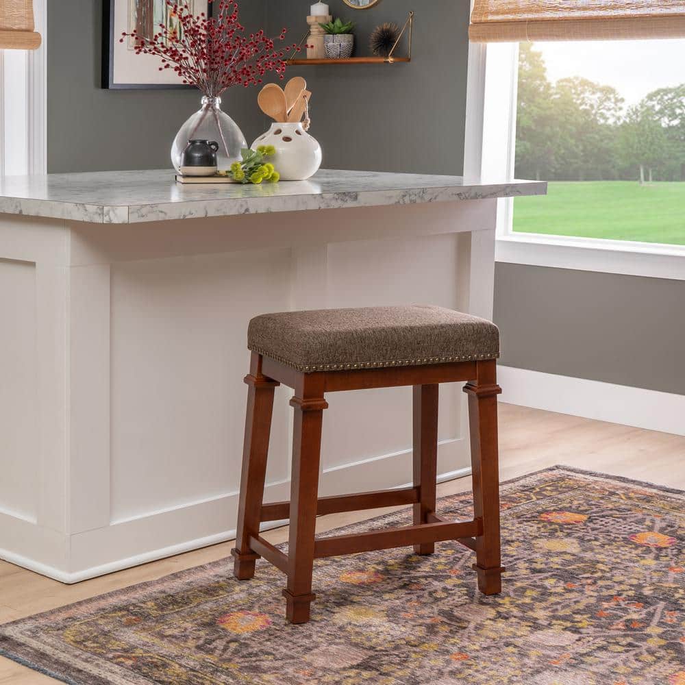 Kennedy Backless Walnut Brown Wood Counter Stool