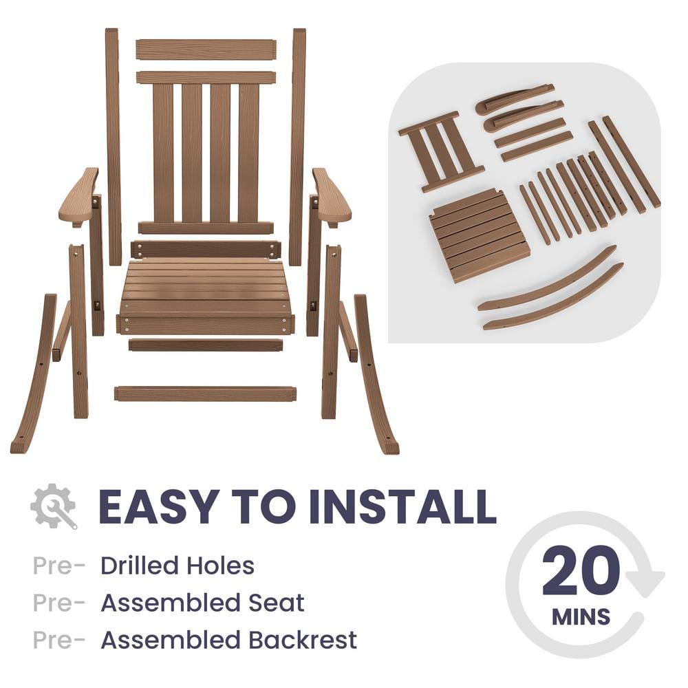 Brown HDPE Plastic Adirondack Rocking Chair with Arms