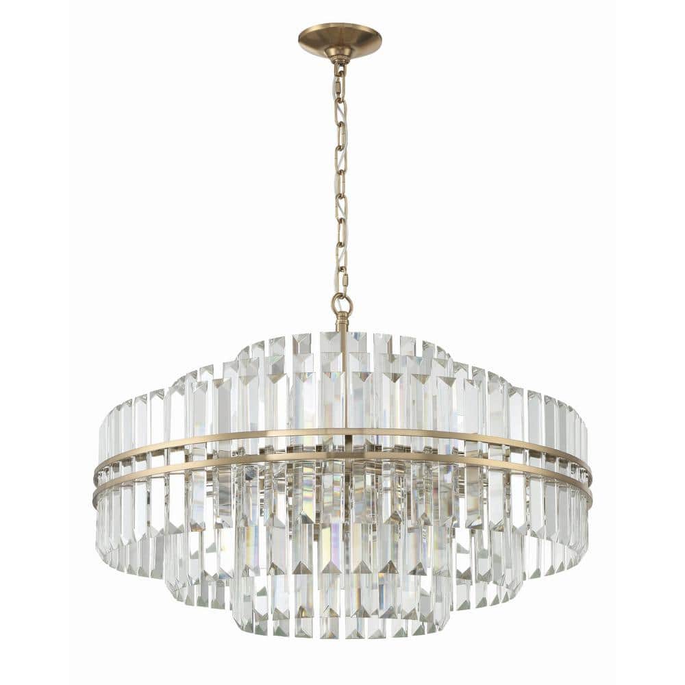 Aged Brass and Crystal 16-Light Chandelier