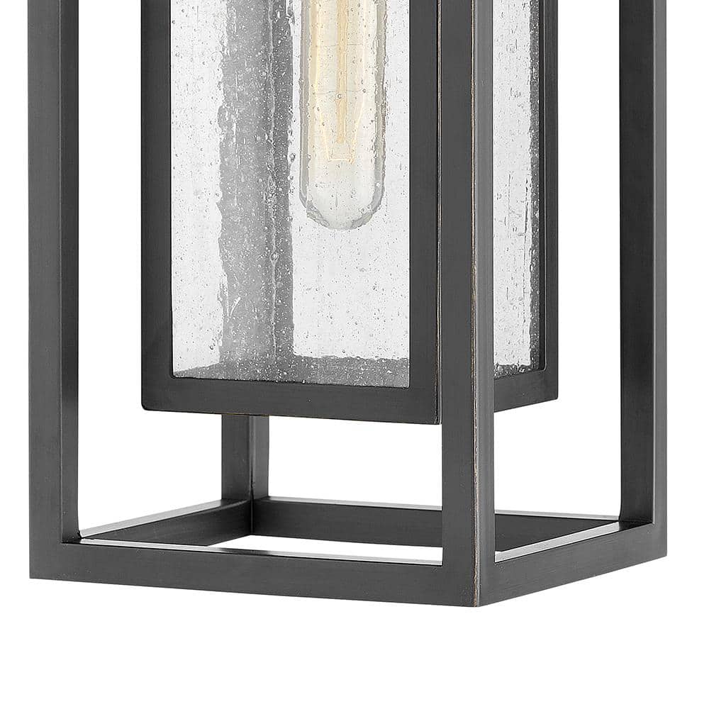 Transitional Oil Rubbed Bronze LED Pendant with Clear Seedy Glass