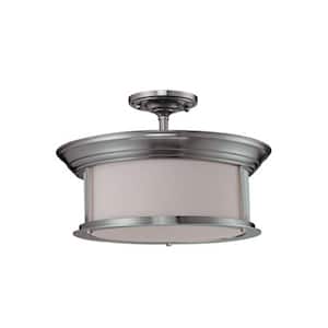 Sonna 15.5 in. 3-Light Brushed Nickel Semi Flush Mount Light with Matte Opal Glass Shade with No Bulbs Included