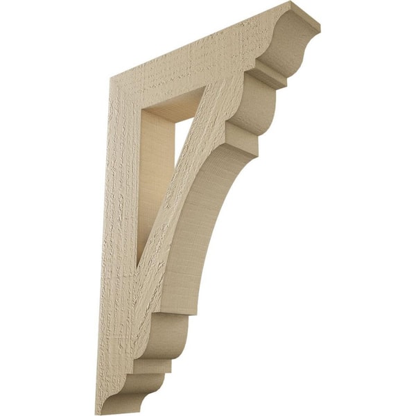 Ekena Millwork 3.5 in. x 24 in. x 16 in. Olympic Traditional Rough Cedar Woodgrain Timberthane Polyurethane Bracket, Primed Tan