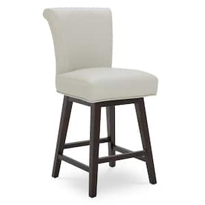 Dennis 26 in. Light Gray High Back Solid Wood Frame Swivel Counter Height Bar Stool with Faux Leather Seat