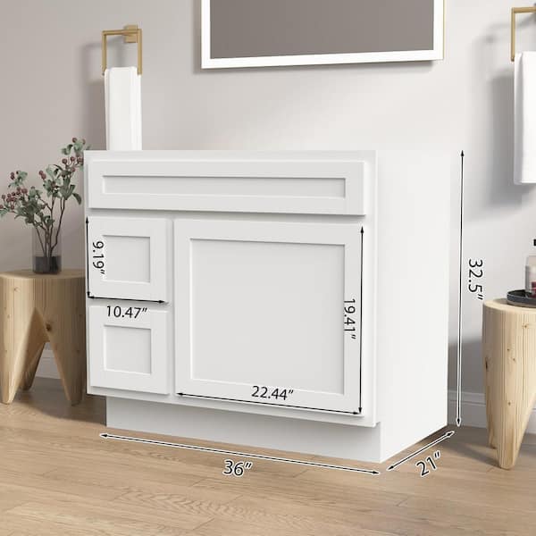 Vanity Art 36 in. W x 21 in. D x 32.5 in. H 2-Left Drawers Bath Vanity Cabinet Only in White
