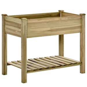 Light Green Wood Raised Garden Bed with Legs and Storage Shelf, Elevated Wood Planter Box