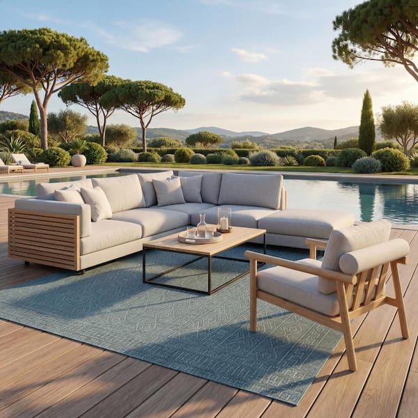 Anessae Contemporary Aqua 3 ft. x 8 ft. Outdoor Runner Rug