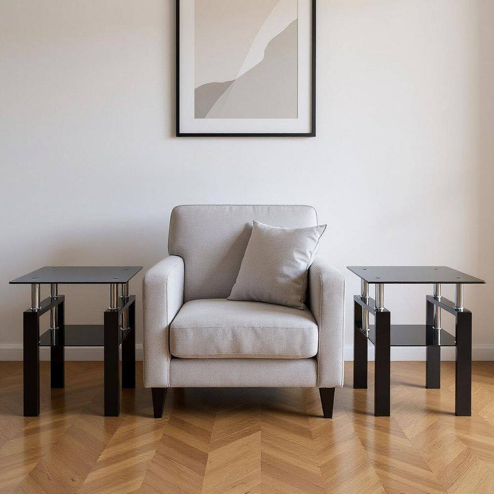 17.72 in. Black Square Glass End Table
