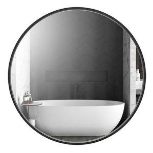 36 in. W x 36 in. H Modern Medium Round Aluminum Framed Wall Mounted Bathroom Vanity Mirror in Black