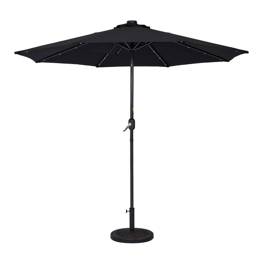 9 ft. Aluminum Black Outdoor Solar Led Tiltable Patio Umbrella Market Umbre