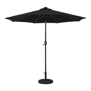 9 ft. Aluminum Black Outdoor Solar Led Tiltable Patio Umbrella Market Umbrella With Crank Lifter