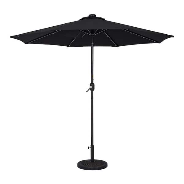 Unbranded 9 ft. Aluminum Black Outdoor Solar Led Tiltable Patio Umbrella Market Umbrella With Crank Lifter