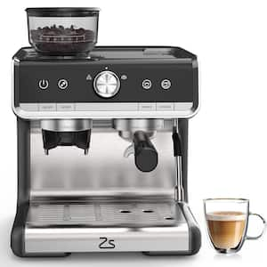 2-Cup 20 Bar Semi-Automatic Espresso Machine in Gray with Built-In Grinder, Milk Frothier, 2.8 l Removable Water Tank