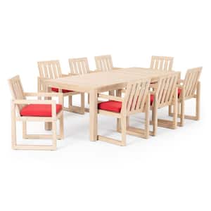 Benson 9-Piece Wood Patio Dining Set with Sunset Red Cushions