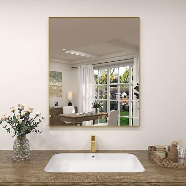 tydex Vibe 36 in. W x 30 in. H Rectangular Framed Wall Bathroom Vanity Mirror in Brushed Gold