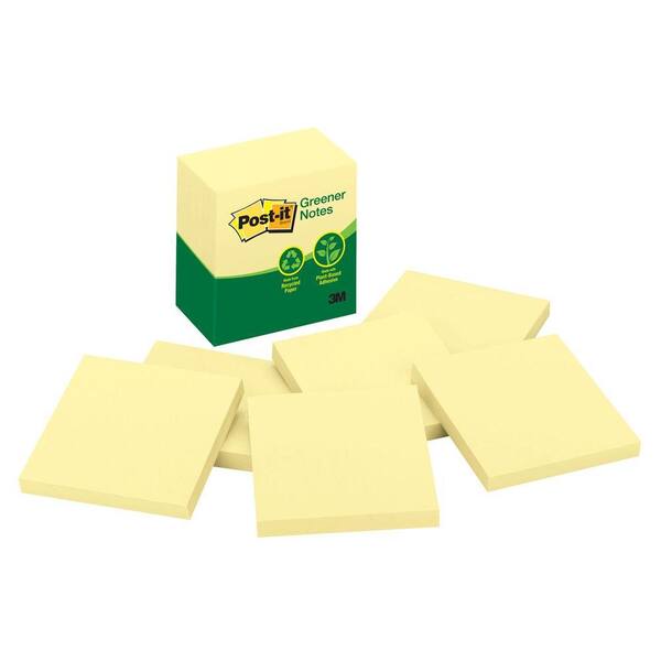 3M Post-It 3 in. x 3 in. Canary Yellow Greener Notes (48-Packs of 6-Pads)