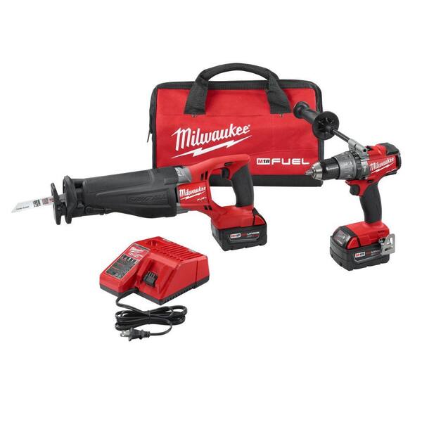 Milwaukee M18 FUEL 18-Volt Lithium-Ion Brushless Cordless Hammer Drill and Reciprocating Saw Combo Kit W/ (2) 5.0Ah Batteries