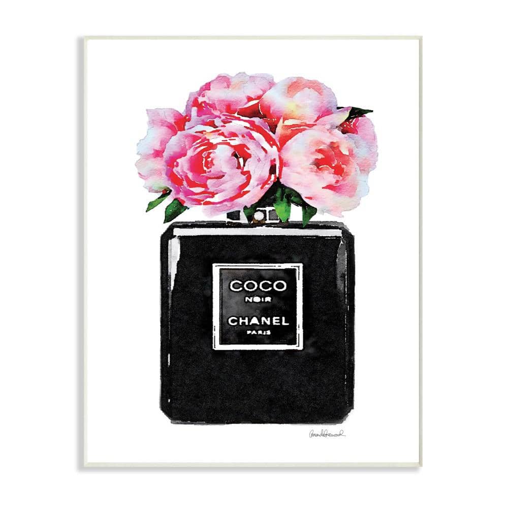 The Stupell Home Decor Collection Glam Perfume Bottle Flower Black Peony Pink Oversized Wall Plaque Art, Size: 12.5 x 18.5