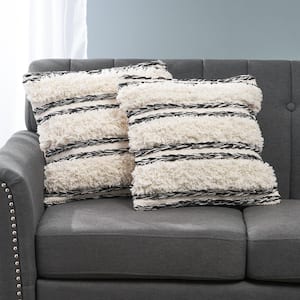 Aldine Black and White Striped Zipper 18 in. x 18 in. Throw Pillow Cover (Set of 2)