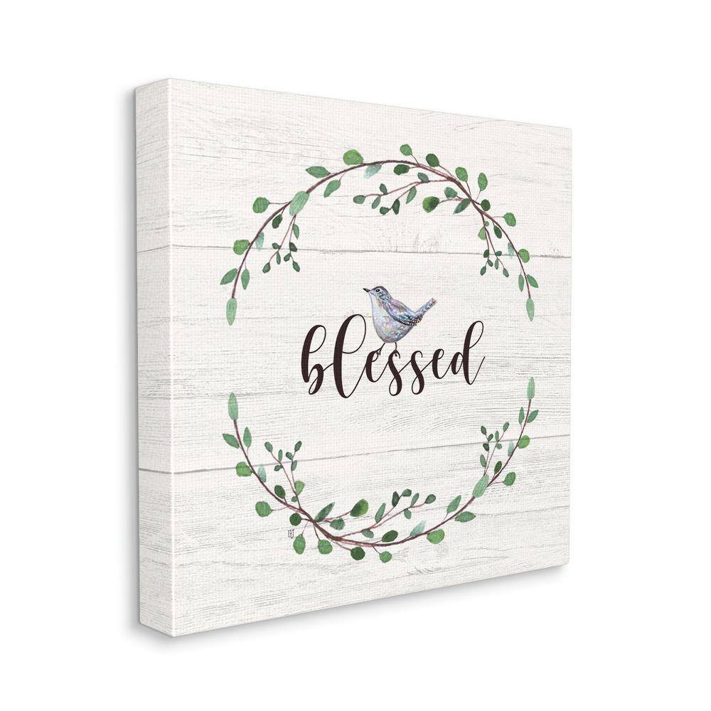 Charming Blessed Phrase Blue Bird and Wreath by Elizabeth Tyndall Unframed Print Abstract Wall Art 17 in. x 17 in. price history on PriceWatchPro