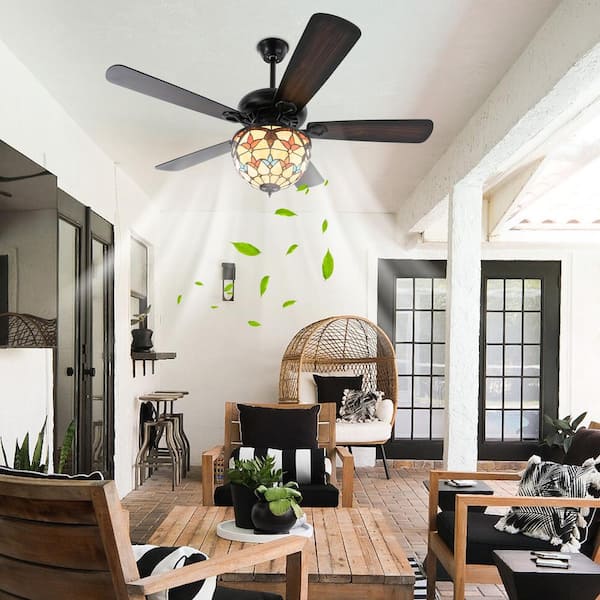 52 in. Indoor Black Retro Standard Ceiling Fan with Remote for Bedroom Living Room Kitchen, No Bulbs Included