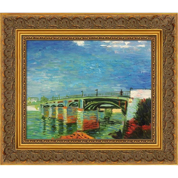 LA PASTICHE The Seine Bridge at Asnières with Baroque Antique Gold by Vincent Van Gogh Framed Art Print Wall Art 12 in. x 14 in.