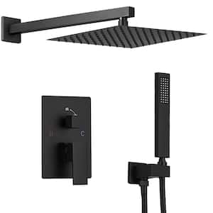 Single Handle 2-Spray 10" Rainfall Shower Faucet Fixture Combo Set 2.5 GPM Shower System with Handheld in Matte Black