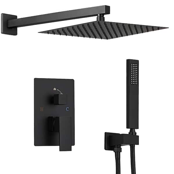 HOMEMYSTIQUE Single Handle 2-Spray 10" Rainfall Shower Faucet Fixture Combo Set 2.5 GPM Shower System with Handheld in Matte Black