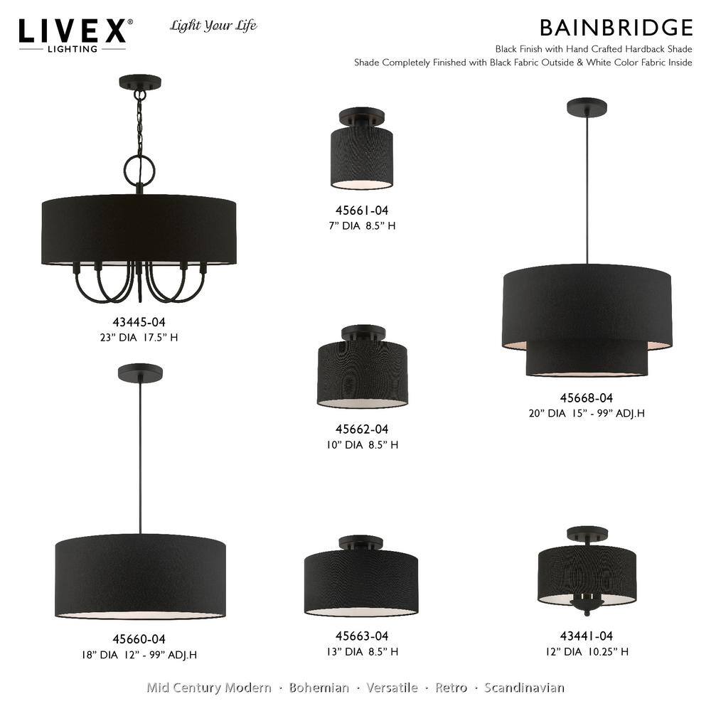Bainbridge Black 3-Light Transitional Semi-Flush Drum Light