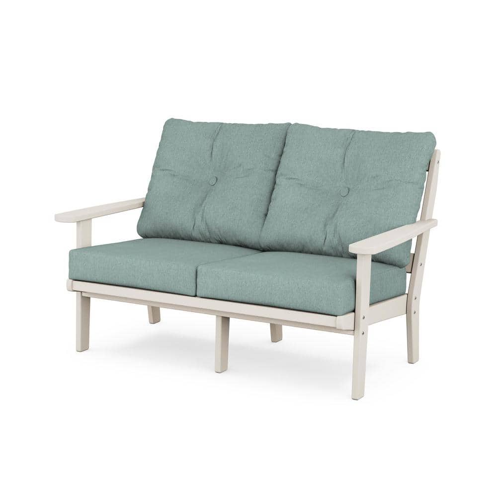 Mission Deep Seating Plastic Outdoor Loveseat with in Sand/Glacier Spa Cushions price history on PriceWatchPro