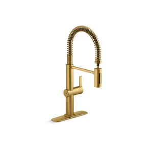 Clarus Semi-Professional Single Handle Pull Down Sprayer Kitchen Faucet in Vibrant Brushed Moderne Brass