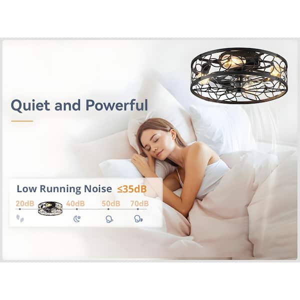 18 in. Indoor Black Low Profile Flush Mount Caged Ceiling Fan with Remote