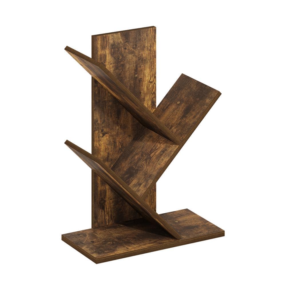 Amber Pine 3-Tier Tree Bookshelf with Angled Shelves