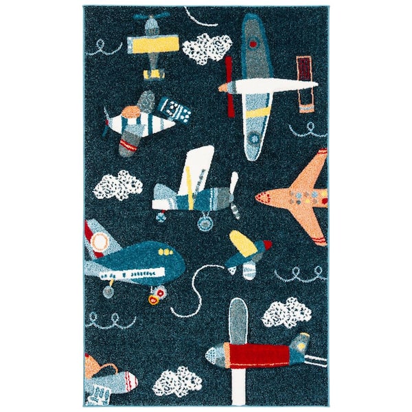 Carousel Kids Navy/Ivory Doormat 2 ft. x 4 ft. Geometric Area Rug