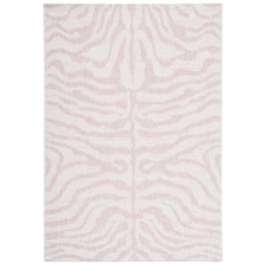 Courtyard Ivory/Pink Doormat 2 ft. x 4 ft. Zebra Indoor/Outdoor Area Rug