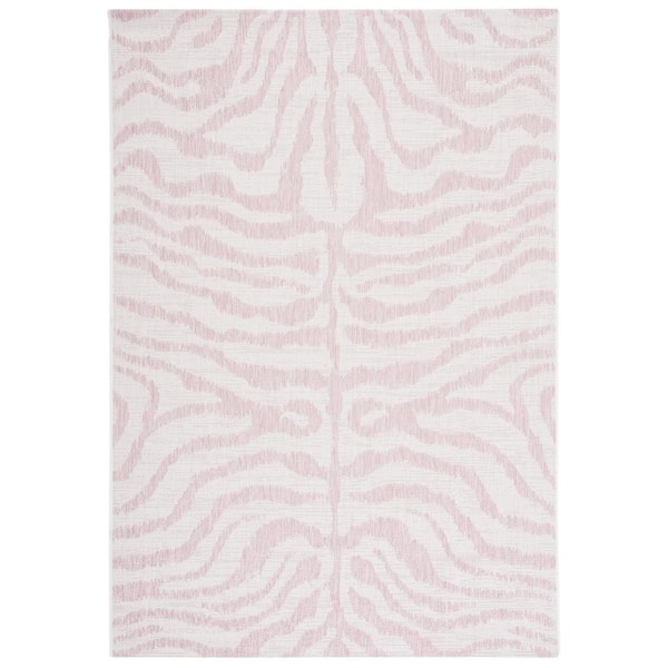 Courtyard Ivory/Pink Doormat 2 ft. x 4 ft. Zebra Indoor/Outdoor Area Rug
