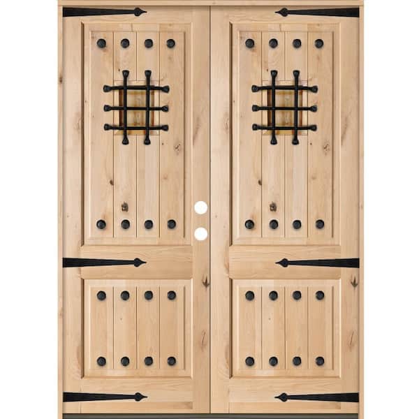 Krosswood Doors 72 in. x 96 in. Mediterranean Knotty Alder Square Top Unfinished Left-Hand Inswing Wood Double Prehung Front Door