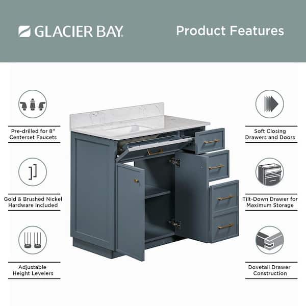 Glacier Bay Marcote 36 in. Single Sink Freestanding Slate Blue
