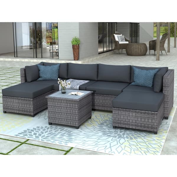 Boyel Living Gary 7 Piece Wicker Rattan Outdoor Patio Furniture Conversation Sofa Set With Blue Cushions Bh Wy000068eaa The Home Depot - Grey Rattan Garden Furniture With Blue Cushions Boyel Living Gary 7 Piece Wicker Rattan Outdoor Patio Furniture Conversation Sofa Set With Blue Cushions Bh Wy000068eaa The Home Depot - Grey Rattan Garden Furniture With Blue Cushions