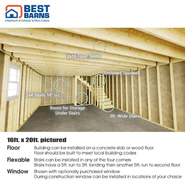 Best Barns - Handcrafted Homestead XL 16 ft. x 28 ft. Two-Story Wood Barn Kit with Loft (Staircase Included)