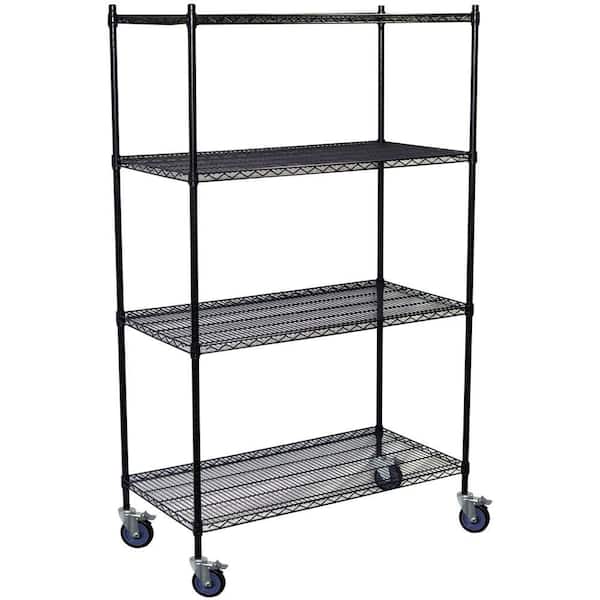 Storage Concepts Black 4-Tier Rolling Steel Wire Shelving Unit (48 in. W x 80 in. H x 18 in. D)