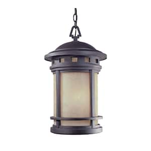 Sedona 19 in. Oil Rubbed Bronze 3-Light Outdoor Hanging Lamp with Amber Glass Shade