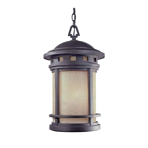 Designers Fountain Sedona 3-Light Oil Rubbed Bronze Outdoor Hanging Lamp with Amber Glass Shade