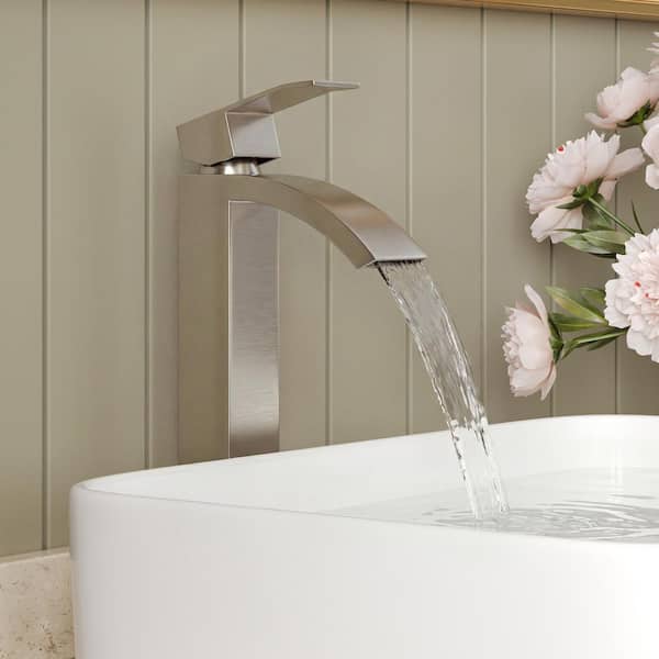 12 in. Waterfall 1-Handle Single Hole Bathroom Faucet with Pop-Up Drain and Stainless Steel 1.2 GPM in Brushed Nickel
