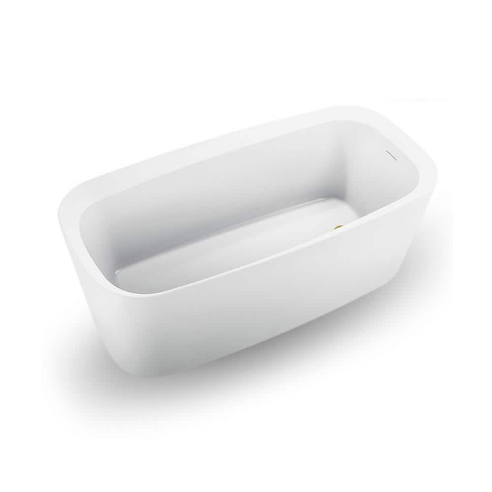 59" Glossy White Acrylic Freestanding Bathtub with Brushed Gold Trim
