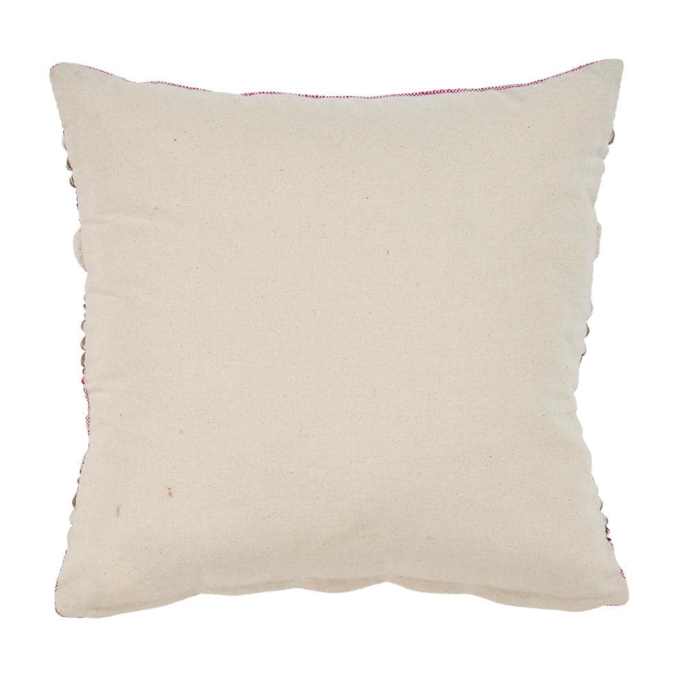 Pink Embroidered Cotton Bohemian Square Throw Pillow