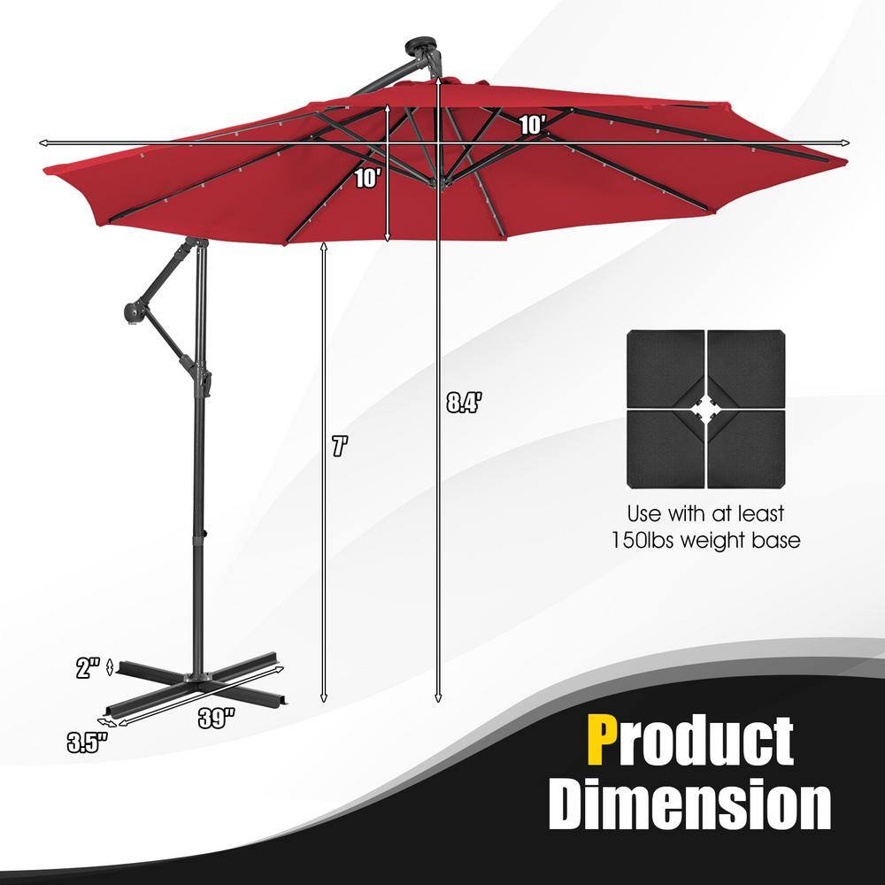 Wine Red 10ft Steel Cantilever Patio Umbrella with LED Lights
