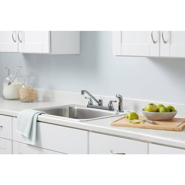 Constructor Double-Handle Standard Kitchen Faucet with Side Sprayer in Polished Chrome