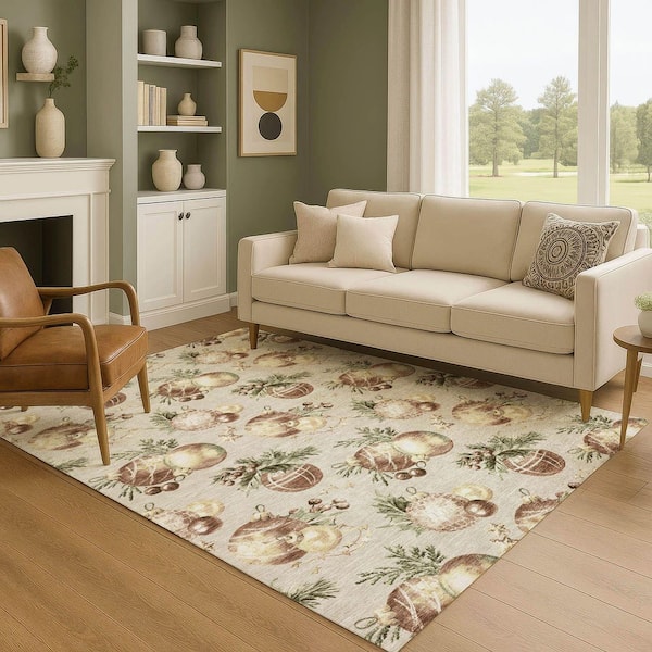 Mayfield Premium Machine Washable Abstract AMF1828 Beige 10 ft. x 14 ft. Area Rug